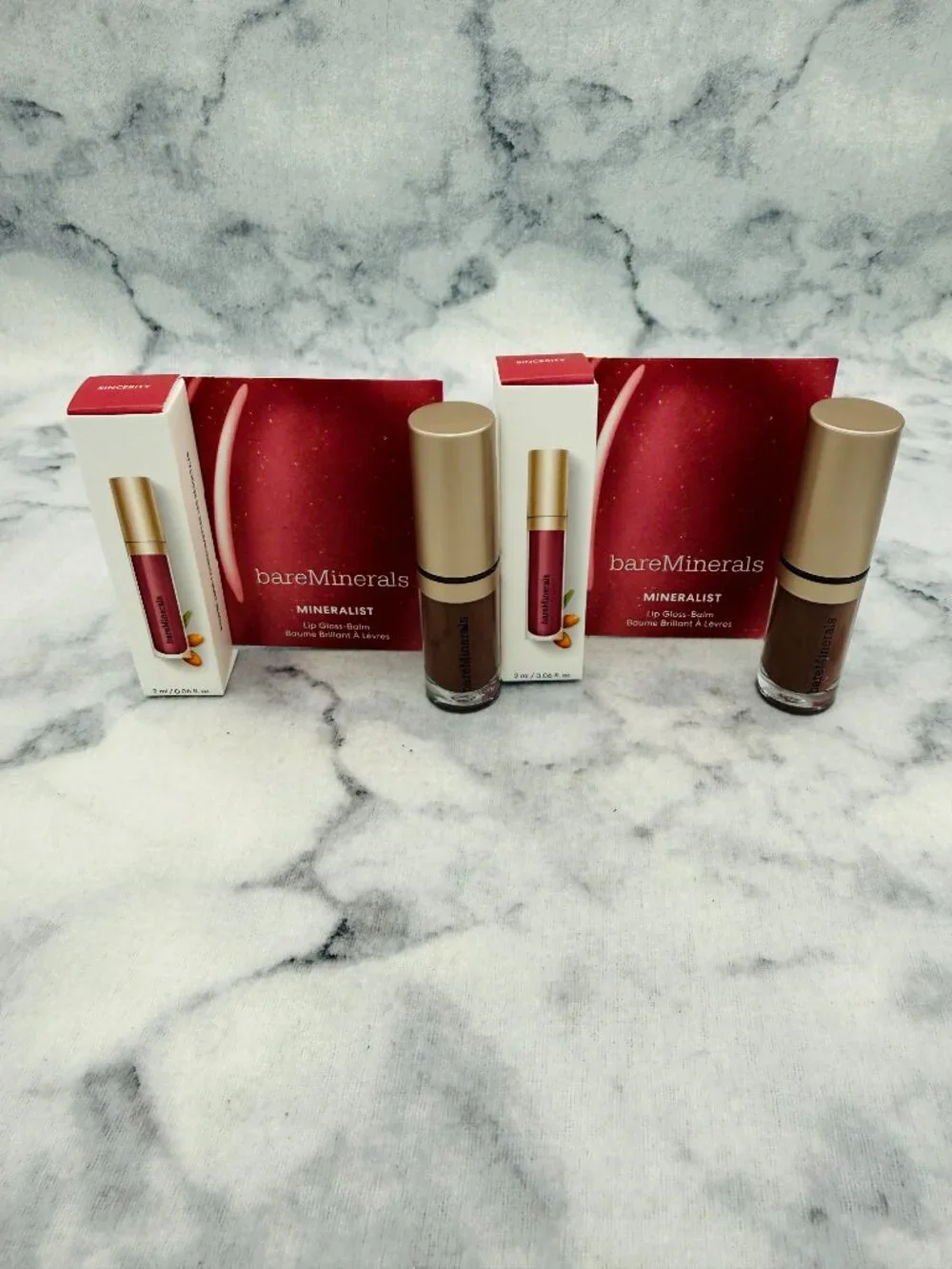 BareMinerals Beauty Gift Set-Mineralist Lip Gloss Balm,Sincerity-2pc-BOXED-NEW